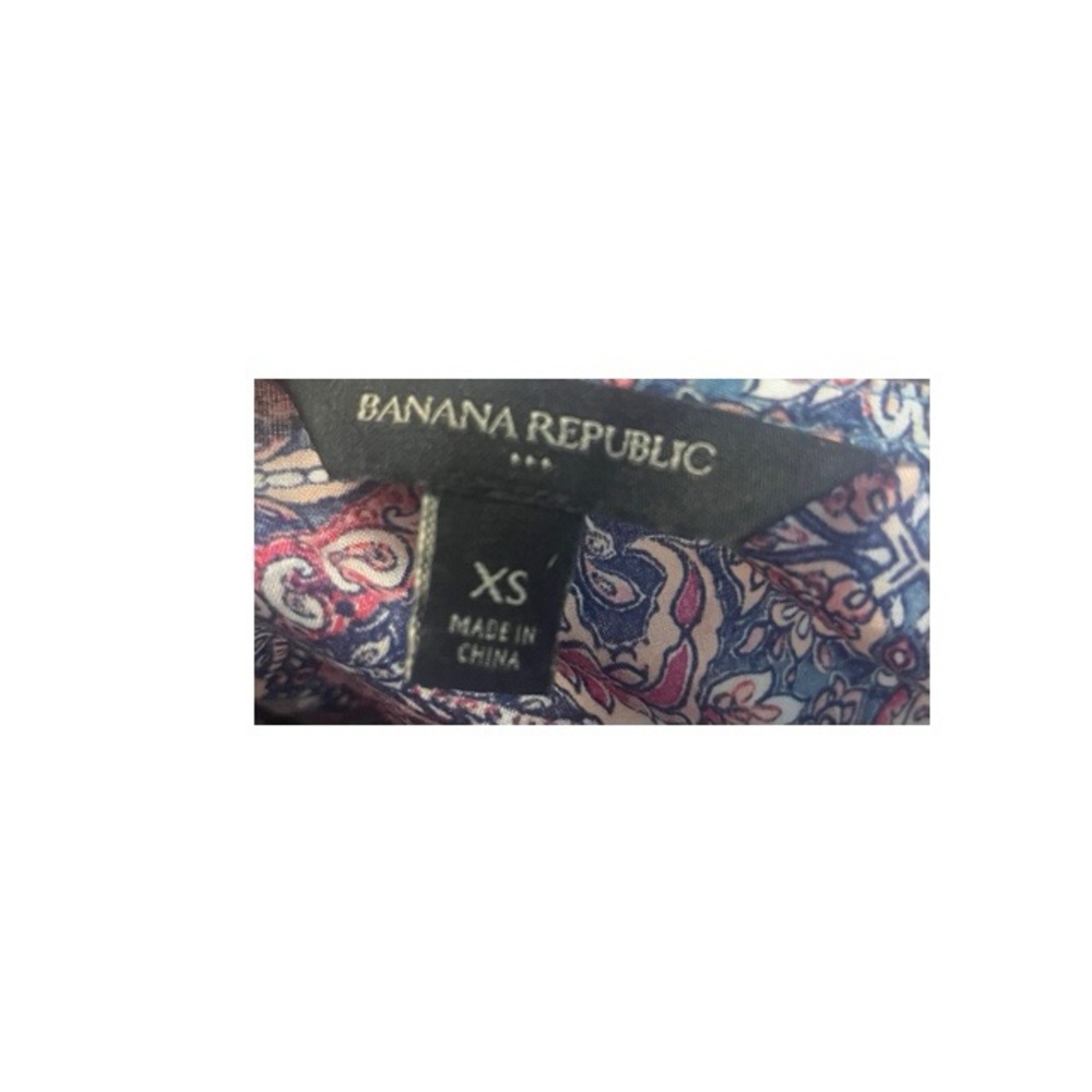 Banana Republic Factory Paisley Ballon Sleeve Tie Neck Blouse In Blue Ash - Picture 5 of 6